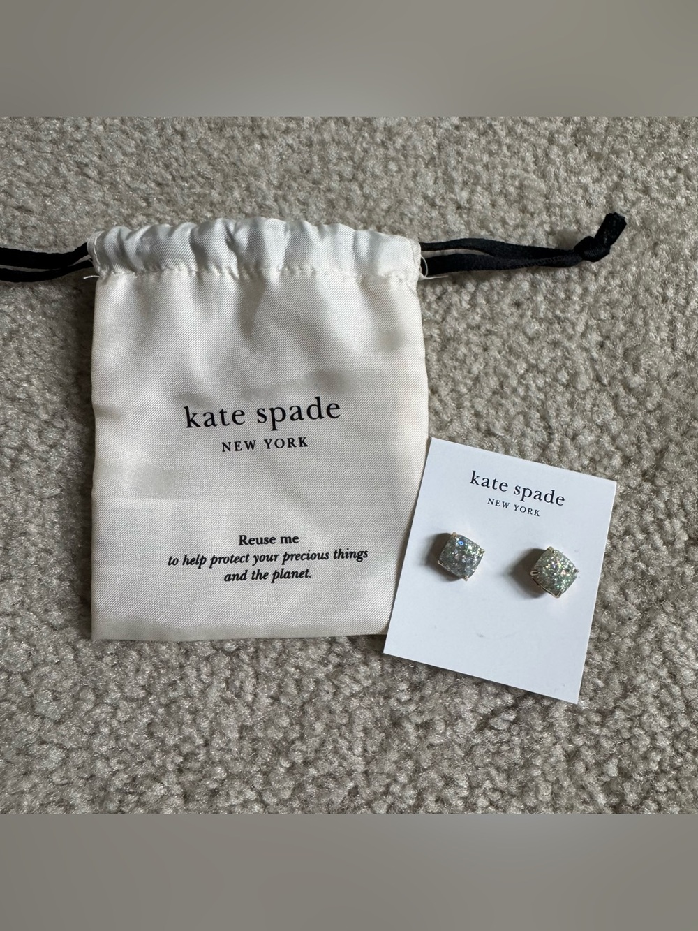 Kate Spade New York Opal Glitter Square Stud Earrings Gold Tone